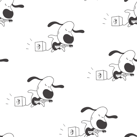Vector seamless pattern with cute dog isolated on white. Hand drawn texture with funny animal character.のイラスト素材