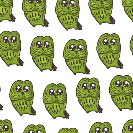 Vector seamless pattern with funny owls and ornamental decorative elements isolated on white. Hand drawn texture with cute cartoon characters.のイラスト素材