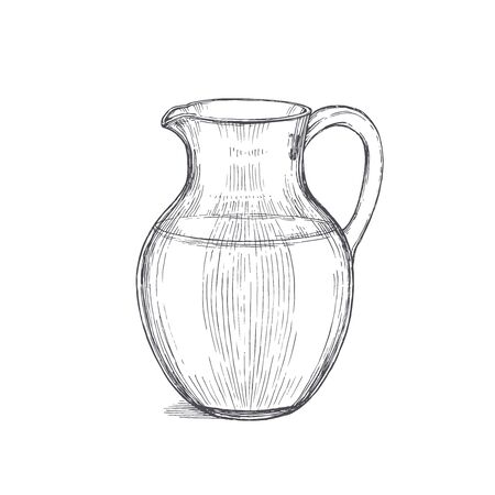 Vector vintage illustration with drink in glass jar in engraving style. Hand drawn sketch with milk.のイラスト素材