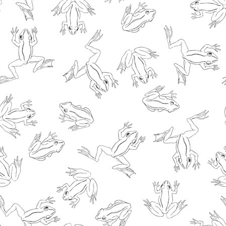 Vector seamless pattern with funny frogs on pond isolated on white. Hand drawn texture with cute cartoon characters.のイラスト素材