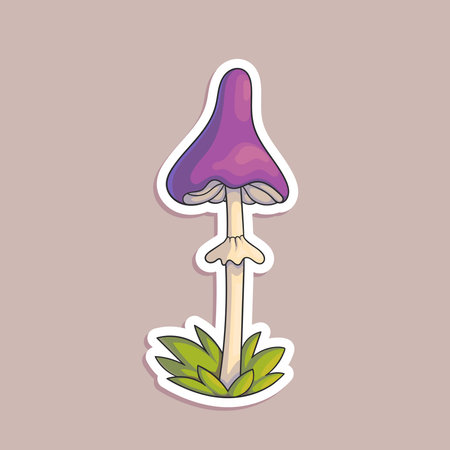 Vector hand-drawn illustration of mushroom isolated on white background. Funny cartoon sticker in doodle style.のイラスト素材