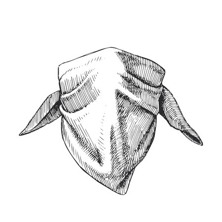 Vector hand-drawn illustration of bandana. Black and white sketch of accessory of cowboy. Wild west symbol.のイラスト素材