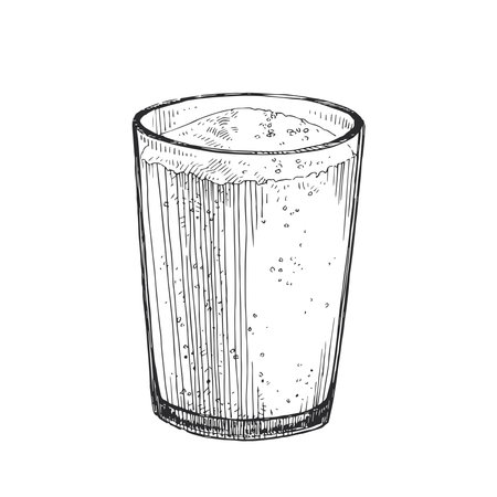 Vector hand-drawn illustration of a glass of sugar. Black and white sketch of ingredients for recipe design.のイラスト素材