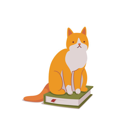 Vector hand-drawn illustration of a cat on a book. Autumn cozy atmosphere.のイラスト素材