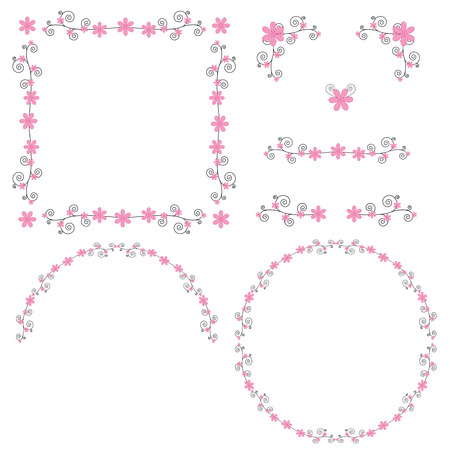 pink floral vine frameのイラスト素材