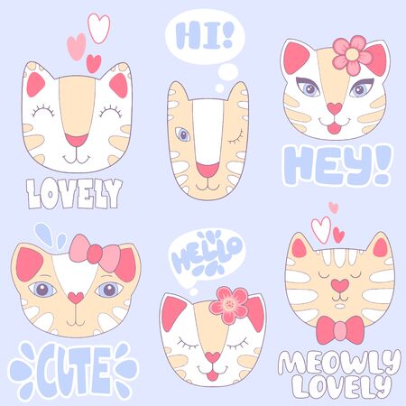 Set of cute cartoon cats with phrase in vectorのイラスト素材