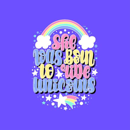 Illustration of Unicorn theme. Vector lettering. Design for cards, clothes and otherのイラスト素材