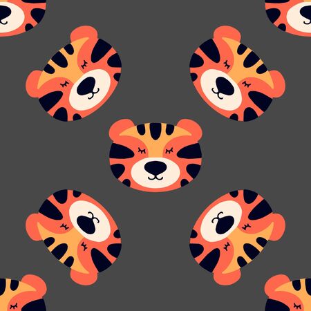 Flat style seamless pattern with tiger.Cartoon vector animal