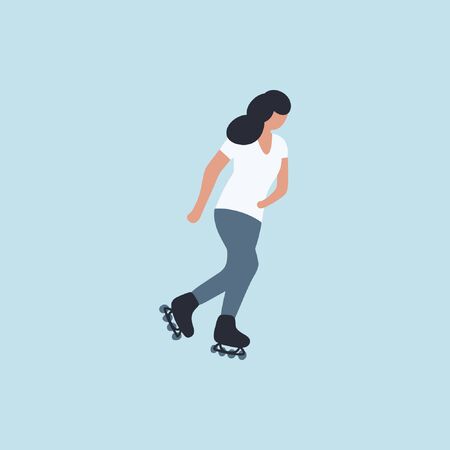 Woman skating isolated on a light background. Colorful flat vector illustration.のイラスト素材