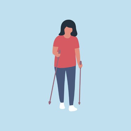 Woman nordic walking isolated on a light background. Colorful flat vector illustration.のイラスト素材