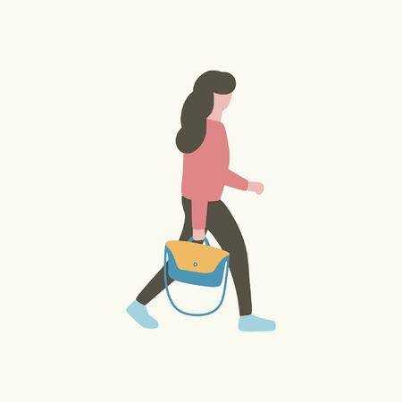 Illustration of woman in airport terminal. Colorful flat vector drawing.のイラスト素材