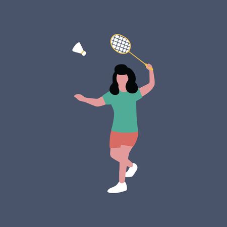 Illustration of badminton player with racket isolated on a light background. Flat style vector illustrationのイラスト素材