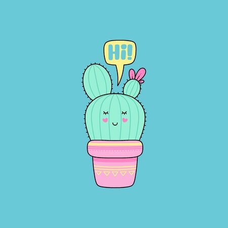 Vector cartoon illustration of cute Cactus. Design for cards, clothes and otherのイラスト素材