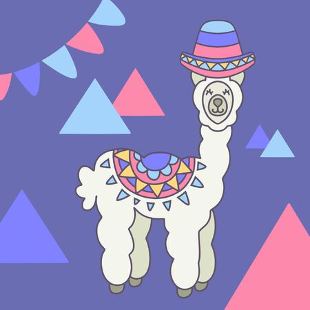 Alpaca with hand drawn elementsのイラスト素材