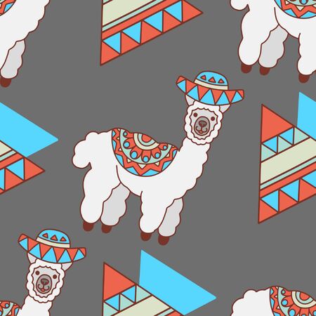 Seamless pattern with alpaca and hand drawn elementsのイラスト素材