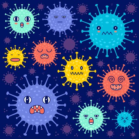 Flat illustration of Coronavirus. Drawing of bacteria. virus covid-19のイラスト素材