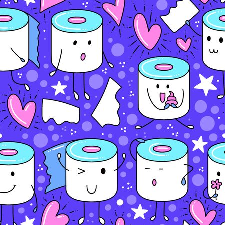 Vector cartoon pattern of cute Toilet Paper. Design for cards, clothes and otherのイラスト素材