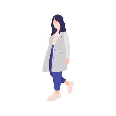 Illustration of walking young woman in medical mask. Street style.
Vector illustration in a flat styleのイラスト素材