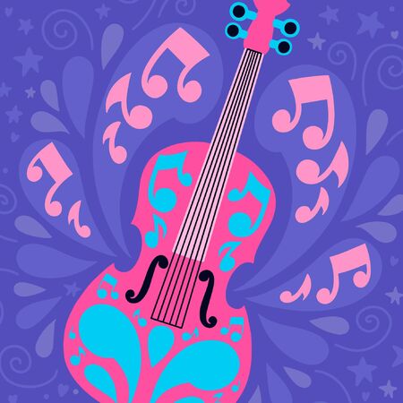 Handdrawn illustration on music  - lettering and illustrations of musical instruments. Poster or t-shirt design.のイラスト素材