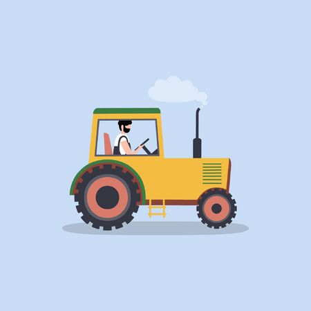 illustration of a farmer who rides a tractor.
Colorful flat vector drawing.のイラスト素材