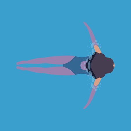 illustration of a girl who swims. View from above. Colorful flat vector drawing.のイラスト素材