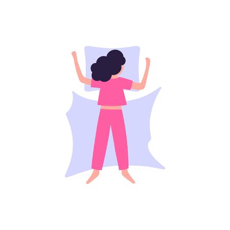 Illustration of different poses of a sleeping girl. Colorful flat vector illustration.のイラスト素材