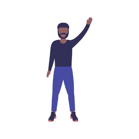 Illustration of man wave their hand. Greeting gesture. Vector illustration in a flat styleのイラスト素材