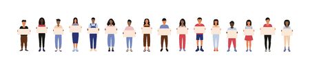 Activists hold blank banners. Demonstration, revolution, protests illustration. Vector illustration...