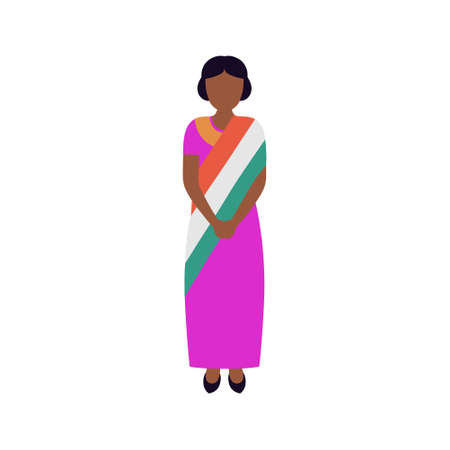 Independence Day of India. Woman with flag of India. illustration in flat styleのイラスト素材
