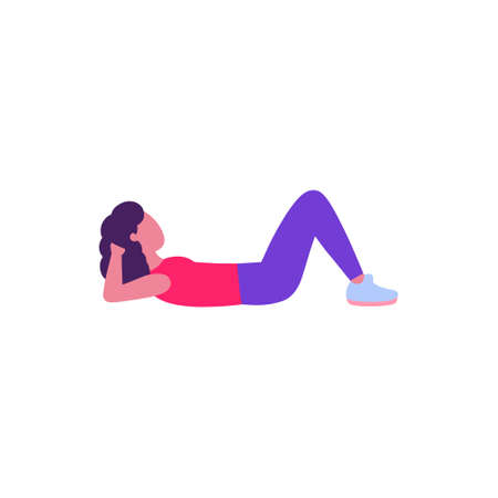 Illustration of young woman performing exercises isolated on a light background. Colorful flat vector illustration.のイラスト素材