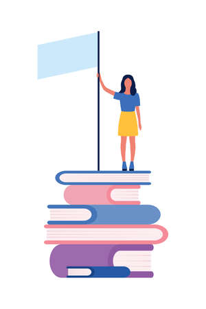 Education concept, reading books, gaining knowledge. Vector illustration in a flat style.のイラスト素材