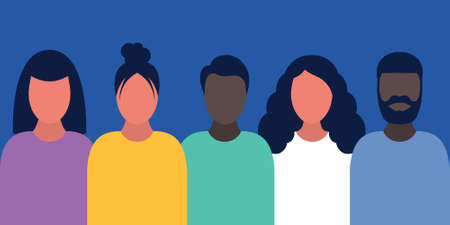 Group of different people gathering together. Vector illustration in a flat styleのイラスト素材