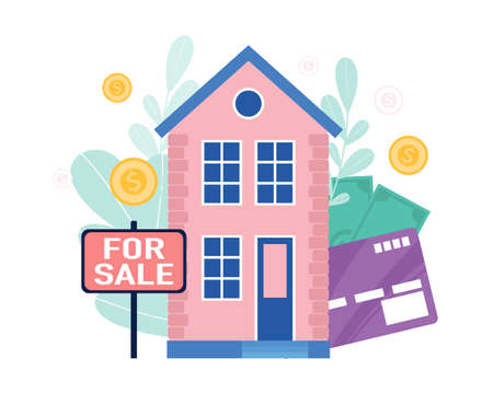 Concept of buying a property, rent, home loan. Vector illustration in a flat styleのイラスト素材