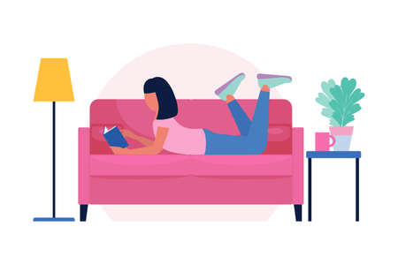 Education concept, reading books, gaining knowledge. Vector illustration in a flat style.のイラスト素材