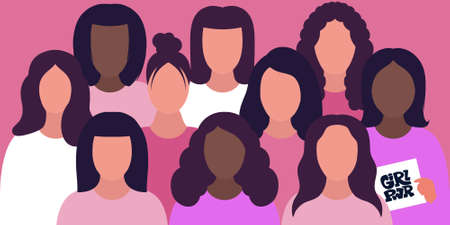 Group of different people standing together. Women power, feminism and body positive theme. Vector...