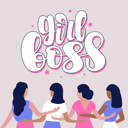 Group of different people standing together. Women power, feminism and body positive theme. Vector illustration in a flat styleのイラスト素材