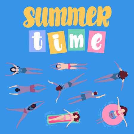 illustration of people who swim. View from above. Summer Time.のイラスト素材