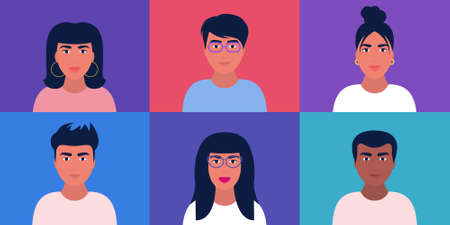 Set of different people portraits illustration in a flat styleのイラスト素材