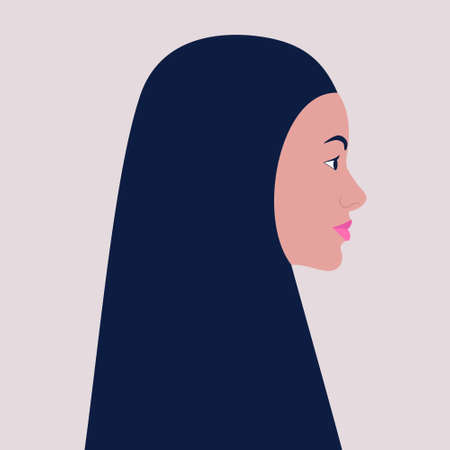 Arabian woman's face in profile. Woman in hijab. Vector illustration in a flat styleのイラスト素材