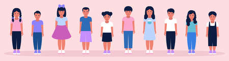 Collection of children. Colorful flat vector illustration.のイラスト素材