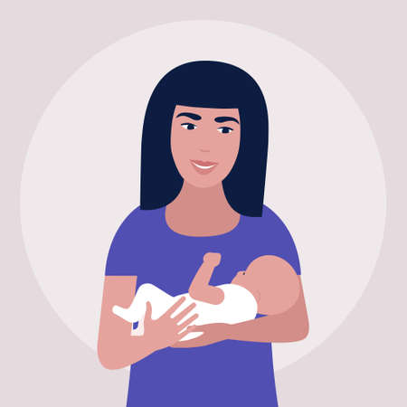 Illustration of Mother with baby. Colorful flat vector illustration.のイラスト素材
