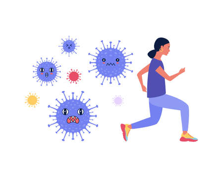 Man escapes from coronavirus. Coronavirus control concept. Vector illustration in a flat styleのイラスト素材