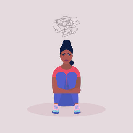 Mental health concept. Women with psychological problems. Vector illustration in a flat style.のイラスト素材