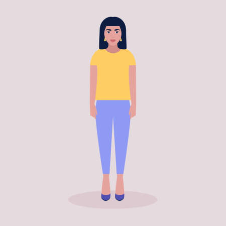 Illustration of standing young woman. Vector illustration in a flat styleのイラスト素材
