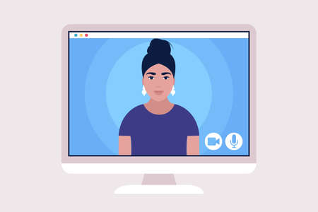 Illustration of conference video call, video call to a friend, study online, business meeting....