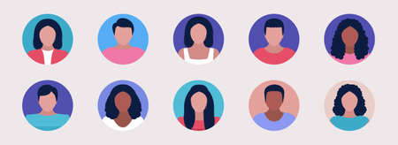 Set of different views of people. Front, side, back. Vector illustration in a flat styleのイラスト素材