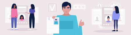 Hands holding cv resume documents. Manager chooses the right candidate. Human resources management,...