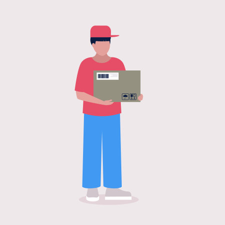 Courier is going to deliver the package. Vector illustration in a flat styleのイラスト素材