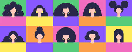 Set of different people portraits. Vector illustration in a flat styleのイラスト素材