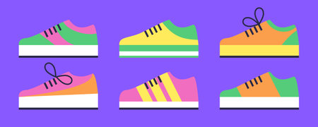 Set of different types of sneakers. Vector illustration in a flat styleのイラスト素材